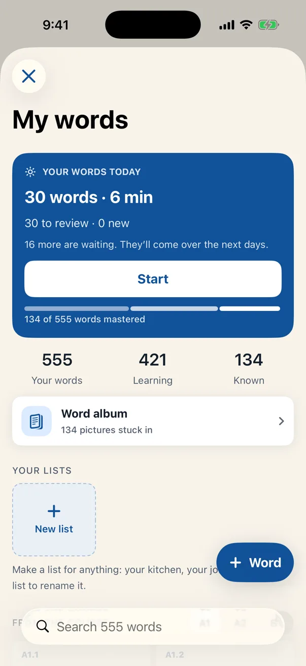 My words in Lautly: today’s words, your lists and the Wortalbum.